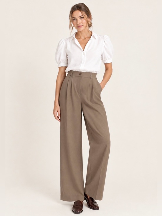 Smash + Tess Pants - Smash + Tess Trouser Pants S Mushroom Taupe Wide Leg Career Classic Corporate